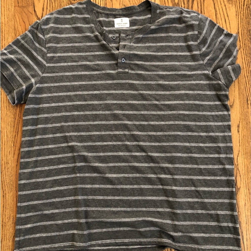 Men’s Gray Striped Henley Shirt by Mutual Weave Size XXL